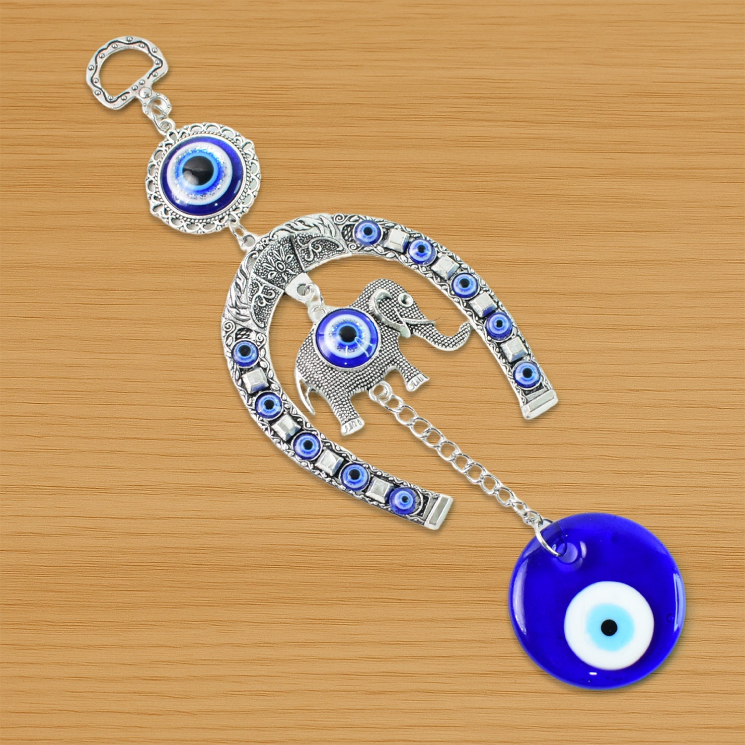 Handcrafted Evil Eye Wall Hanging with Beads & Tinkling Chime Handcrafted Evil Eye Wall Hanging with Beads & Tinkling Chime